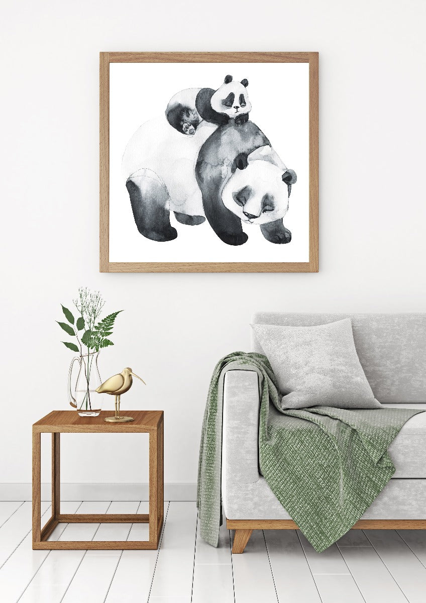Panda familj akvarell poster