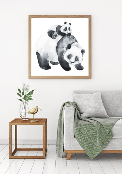 Panda familj akvarell poster
