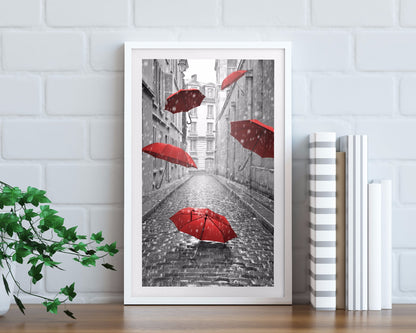 Röda paraplyer poster